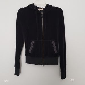 Miss Me Black Velour Studded Rhinestone Hoodie S